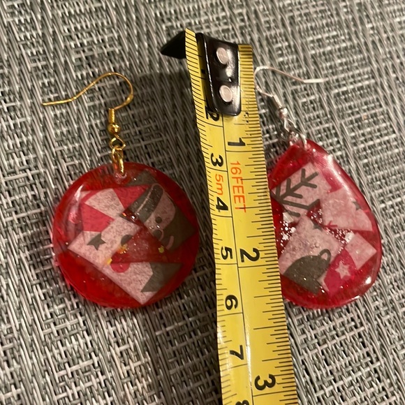 XMAS Handmade Festive Medium Holiday Earrings Red Teardrop - Picture 7 of 9